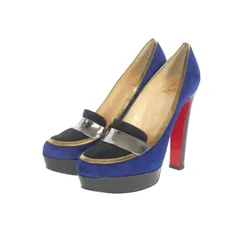 クリスチャンルブタン Christian louboutin カラーブロック ヒールパンプス 靴 38.5 ブラック/ブルー 青 黒