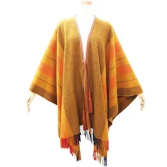 エルメス HERMES 美品 カシミヤブレンド ロカバール ポンチョ ケープ コート 羽織り タッセル フリンジ マルチカラーのサムネイル