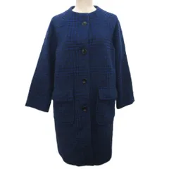 ジュンコシマダパート２ JUNKO SHIMADA part2 ノーカラーコート チェック柄 起毛 11AR 黒 ブラック 青 ブルー 931671 ■YHS5