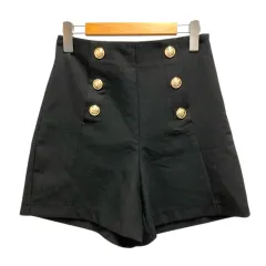 ザラ ZARA ショートパンツ キュロット ハイウエスト 金ボタン XS 黒 ブラック