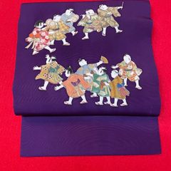 名古屋帯 正絹 縮緬 金彩 花嫁人形 人形 ネイビー 着物 081tz - メルカリ
