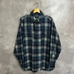 70s〜80s USA製 PENDLETON ウールチェックシャツ ネルシャツ ダークネイビー系 サイズ16 1/2 日本L相当