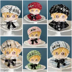 10～12cm ぬい服　サテン ツイード ベレー帽　チェック　ポンチョ 黒　7色展開  MH06