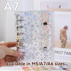 A7 シール手帳　クリア　6穴リング　星柄　ホログラム　リフィル10枚付き