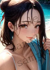 O-048 海辺のAI美女ポートレート・水滴きらめく微笑みショット A4高画質