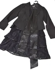 【新品未使用タグ付】入学式・卒業式 セレモニースーツ2点セット１１号 ブラック「花柄レース フリル付き ノースリーブ ワンピース＋長袖ジャケット」ママ スーツ