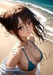 O-049 透明感あふれる濡れ髪AIグラビア・夏の砂浜アップ A4