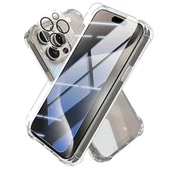 【1+1+1入り】対応 iPhone 15 Pro フィルム + ケース アイフォン 15 プロ ガラスフイルム + レンズ 保護フィルム iPhone 15Pro 液晶 保護フィルム 強化ガラス 貼り付け簡単 硬度9H 飛散防止 高透過率 いpほね15プロ 