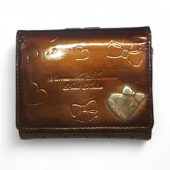 サマンサタバサ ブラウン ハート型押し 三つ折り財布 がま口コインケース 可愛い エナメル