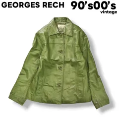 【美シルエット】 90s00sヴィンテージ ジョルジュレッシュ GEORGES RECH 本革 レザー ジャケット アウター グリーン レディース ♪