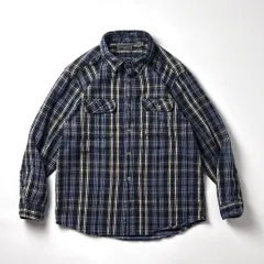 Field&Stream フィールドアンドストリーム フランネルシャツ ネルシャツ ヘビーネル シャツ XL ブルー 青 シャドーチェック オンブレ チェック柄 厚手 コットン 長袖 USA古着