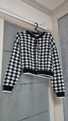 ハウンドトゥース チェック ニット カーディガン スカート セット