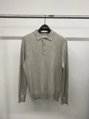 メンズ OLZEN メリノ ウール ブレンド ピケ Tシャツ リー カラ セーター ニット 長袖Tシャツ