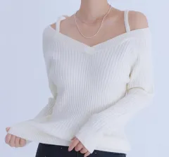 ROEM アイボリー オフショルダー ゴージ ニット M