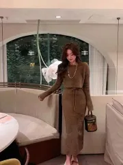 新品/迅速発送 セットアップ ファー ニット クロップド トップス + ロング丈スカート セット