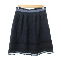 アプワイザーリッシェ Apuweiser-riche 美品 スカート ひざ丈 フレア レース 薄手 2 約Mサイズ 紺 ネイビー ■YHS5