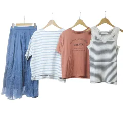 サマンサモスモス SM2 blue ブルー 4点セット おまとめ ロングスカート カットソー Tシャツ ノースリーブ 半袖 ボーダー レース プリント 青 茶 白 黒 Mサイズ相当 ■MMI X