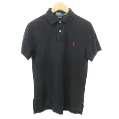 ポロ バイ ラルフローレン Polo by Ralph Lauren ポロシャツ 半袖 ワンポイント ロゴ サイドスリット 薄手 Sサイズ 黒 ブラック ■MET1