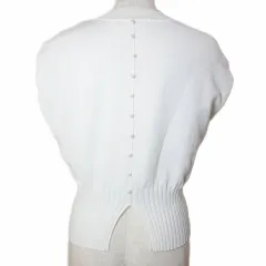 マイストラーダ Mystrada フレンチバックパールニット カットソー 薄手 セミハイネック 38 M相当 白 ホワイト ■YHS6 /X