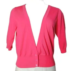 ユナイテッドアローズ UNITED ARROWS 美品 カーディガン 5分袖 コットンニット 深Vネック ピンク ■YHS6 /X