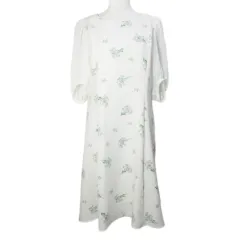 アースミュージック&エコロジー EARTH MUSIC & ECOLOGY Premium Label 美品 フラワー袖シフォンAラインワンピース ひざ丈 5分袖 花柄 フリーサイズ アイボリー ■YHS6 /X