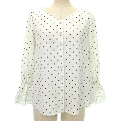 アプワイザーリッシェ Apuweiser-riche 長袖 ブラウス ドット 袖先レース 1 S相当 白 ホワイト A1010