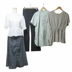 レプシィム ローリーズファーム LEPSIM LOWRYS FARM イング 他 春夏衣類 5点セット まとめ ブラウス シャツ パンツ ロングスカート レース 総柄 無地 半袖 ネイビー グリーン ブラック ホワイト X