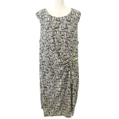 カルバンクライン CALVIN KLEIN ノースリーブ ワンピース ひざ丈 総柄 ボートネック 薄手 2XLサイズ 黒 ブラック ☆AA★