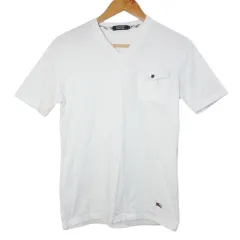 バーバリーブラックレーベル BURBERRY BLACK LABEL Vネック Tシャツ 半袖 カットソー ホース刺繡 ワンポイント 裏チェック 2 M相当 白 ホワイト /X