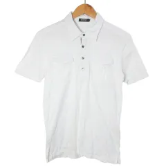 バーバリーブラックレーベル BURBERRY BLACK LABEL ポロシャツ  半袖 ロゴ ワンポイント フラップポケット 2 M相当 白 ホワイト /X