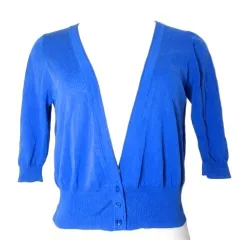 ユナイテッドアローズ UNITED ARROWS カーディガン コットンニット 5分袖 深Vネック 青 ブルー ■YHS6 /X