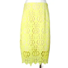 バナナリパブリック BANANA REPUBLIC スカート 総レース ひざ丈 タイト 4 L相当 黄 イエロー ■YHS6 /X