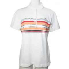 ラコステ LACOSTE 美品 ポロシャツ 半袖 ボーダー アップリケ 鹿の子 42 L相当 白 ホワイト ■YHS6 /X