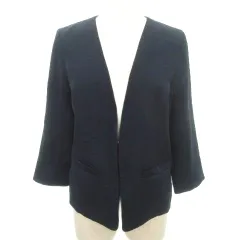 ナチュラルビューティーベーシック NATURAL BEAUTY BASIC ノーカラー ジャケット 長袖 無地 薄手 Mサイズ 紺 ネイビー ■YHS7