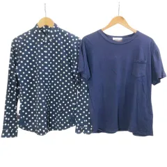 B&Y ユナイテッドアローズ BEAUTY&YOUTH ビューティー&ユース 2点セット 長袖 ボタンダウンシャツ 半袖 Tシャツ おまとめ ドット 無地 S 紺 白 ■GY14 X