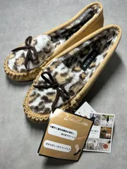 新品 MUMU＆Co. レオパード柄 ファーモカシン ヒョウ柄 フラットシューズ パンプス 2way かかとフィット 高反発中敷き 歩きやすい 痛くない しまむら コラボ ムム カジュアル 秋冬 レディース 暖か スリッポン  ベージュ 完売品 人希少 美品
