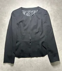 【美品】ブラック ノーカラージャケット 9AR オフィス 卒業式 入学式