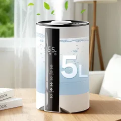 加湿器 卓上 小型 大容量 5L【冬新登場・知能恒湿】 超音波式 ハイブリッド式加湿器 3段階調節 LEDライト 加湿機 睡眠モード 省エネ タイマー 360°吹出口 長時間使用 アロマ対応 上から注水 パワフル加湿 静音 水漏れ防止 空焚き防止 乾燥防止のサムネイル