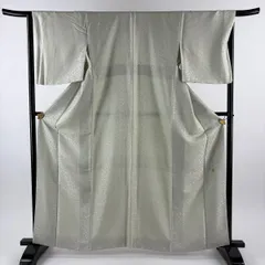 色無地 身丈162cm 裄丈65.5cm M 袷 一乃倉 落款 地紋 薄緑 正絹 名品 【中古】