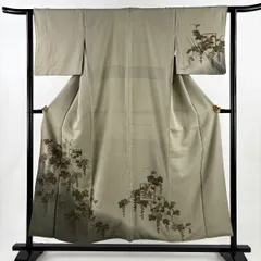 訪問着 身丈153.5cm 裄丈63cm S 袷 色紙 葡萄 金彩 相良刺繍 灰緑 正絹 秀品 【中古】