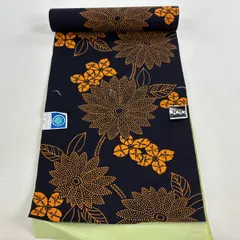 反物 優品 小紋 草花 黒 綿 【中古】
