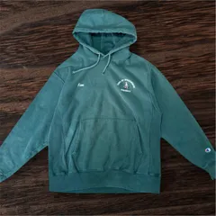 Champion リバースウィーブ フーディー 刺繍入り グリーン TOWN OF STOCKBRIDGE ワーク USAカレッジ系 L