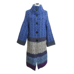 EMPORIO ARMANI エンポリオアルマーニ ロングコート スタンドカラー ドロップショルダー 総柄 ウール ブルー系 サイズ40 レディースのサムネイル
