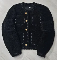 ブラック フリース ゴールド ボタン ジャケット