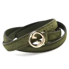 極美品△GUCCI グッチ 768431 インターロッキングGバックル GG柄 スウェードレザー 細ベルト 75・30 カーキ 保存袋付き イタリア製 レディース