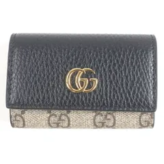 未使用品□GUCCI グッチ 456118 レザー GGスプリーム ダブルG ゴールドロゴ金具 6連 キーケース ブラック ベージュ 箱・保存袋付き イタリア製 メンズ