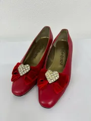 Yves Saint Laurent（イヴ・サンローラン）パンプス 35.5 レッド リボン ハートビジュー ヴィンテージ イヴサンローラン