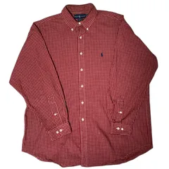 ポロラルフローレン  ボタンダウンシャツ チェック ギンガムチェック 赤 白 ２色 ゆるだぼ ロゴ 刺繍 レディース ユニセックス メンズ 古着 長袖