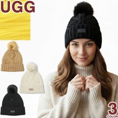 未使用品】 UGG ケーブル ビーニー ニット帽 ポンポン付き ブラック