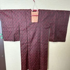 【き766】赤黒 抽象柄 道中着 アンティーク ロング丈 着物 和装 和服